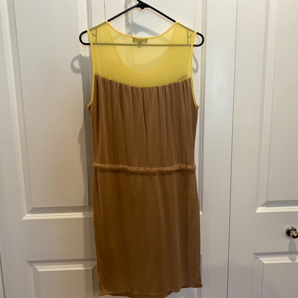 Bebe Tan and Yellow Dress w Tie Waist Size Medium - Picture 6 of 8